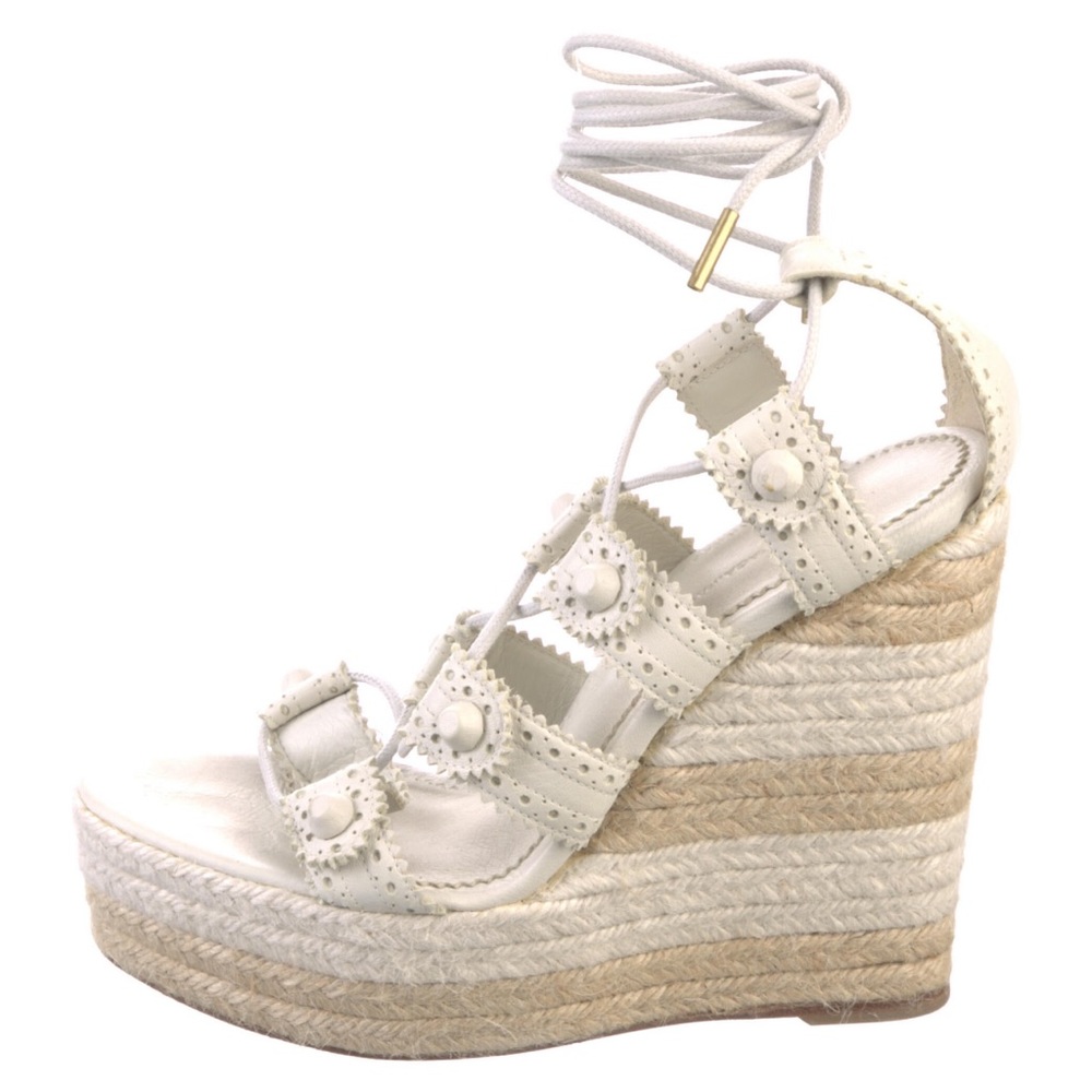 Balenciaga White Leather Platform Espadrilles